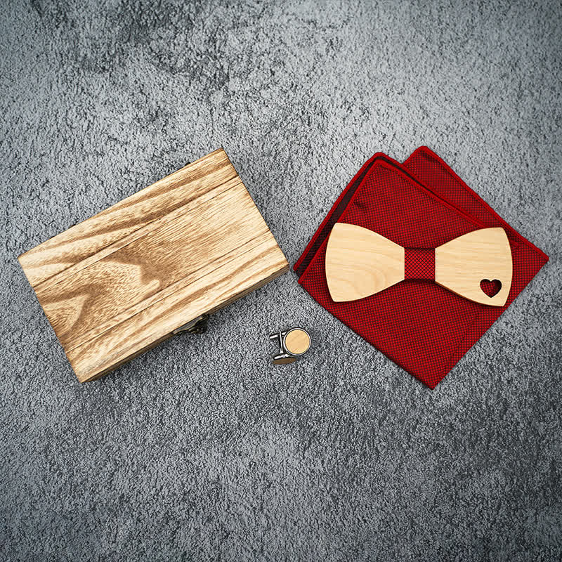 Set di 3 papillon in legno a forma di cuore cavo da uomo