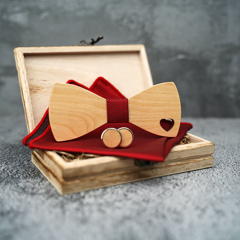 Set di 3 papillon in legno a forma di cuore cavo da uomo