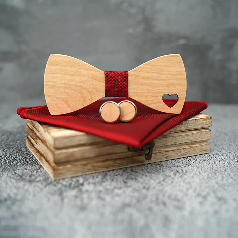 Set di 3 papillon in legno a forma di cuore cavo da uomo
