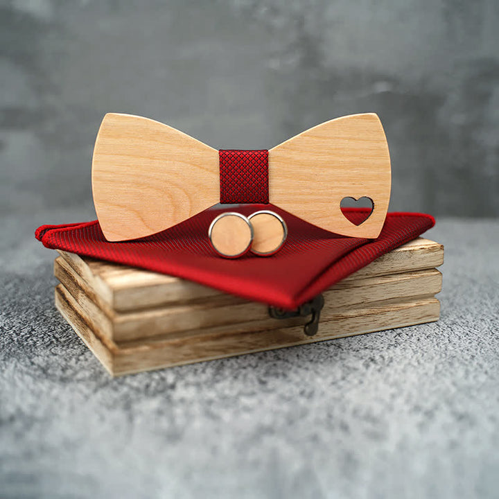 Set di 3 papillon in legno a forma di cuore cavo da uomo