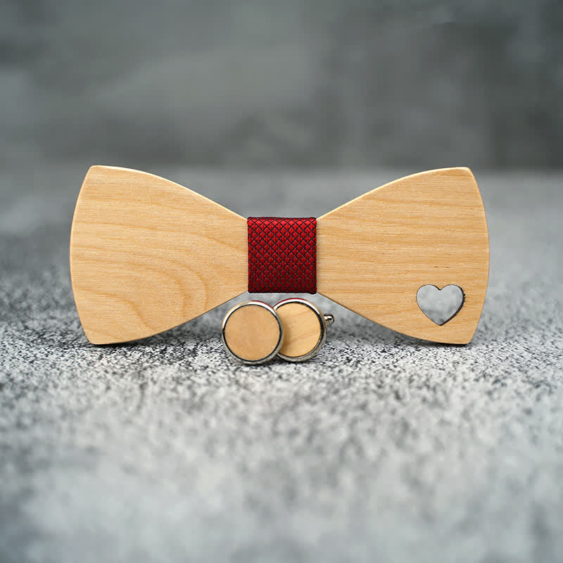 Set di 3 papillon in legno a forma di cuore cavo da uomo