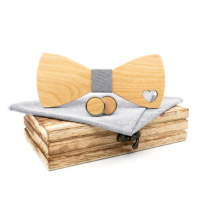 Set di 3 papillon in legno a forma di cuore cavo da uomo