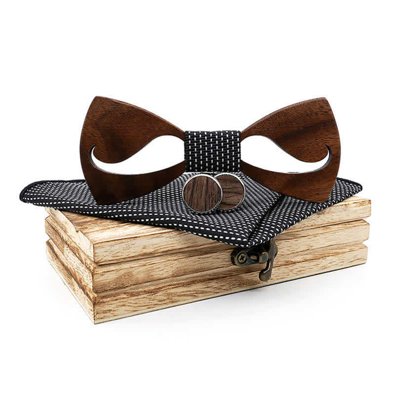 Set di 3 papillon in legno con baffi cavi divertenti da uomo