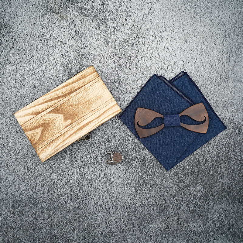 Set di 3 papillon in legno con baffi cavi divertenti da uomo