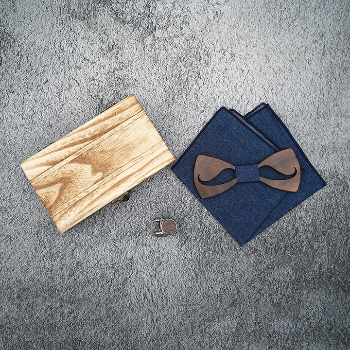 Set di 3 papillon in legno con baffi cavi divertenti da uomo