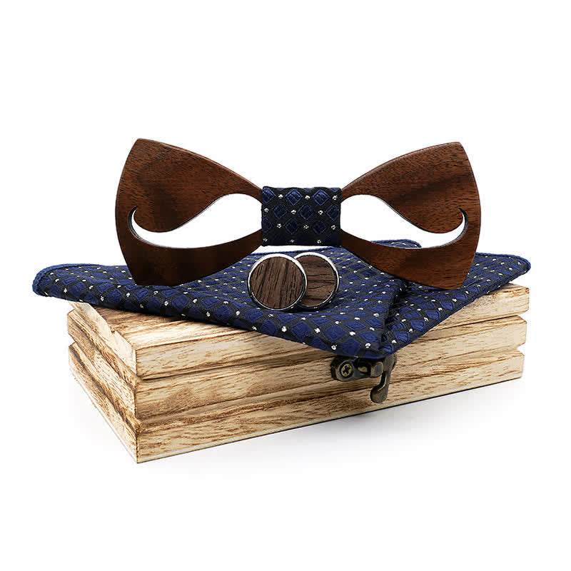 Set di 3 papillon in legno con baffi cavi divertenti da uomo