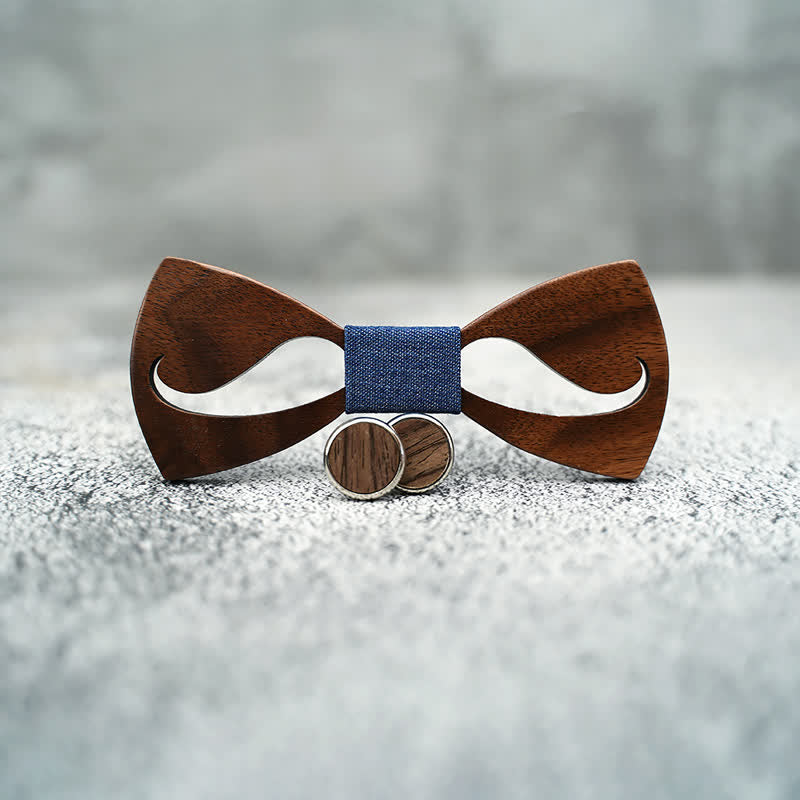 Set di 3 papillon in legno con baffi cavi divertenti da uomo