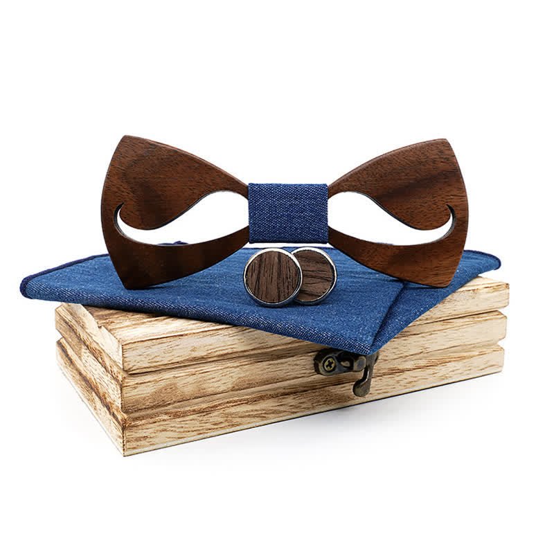 Set di 3 papillon in legno con baffi cavi divertenti da uomo - Blu - image 2