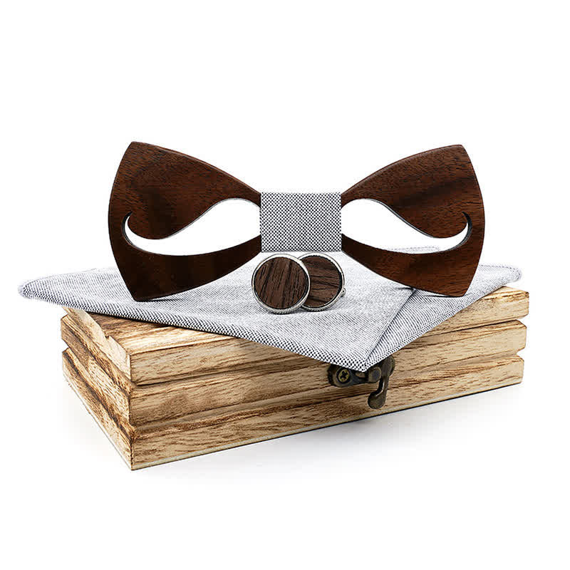 Set di 3 papillon in legno con baffi cavi divertenti da uomo