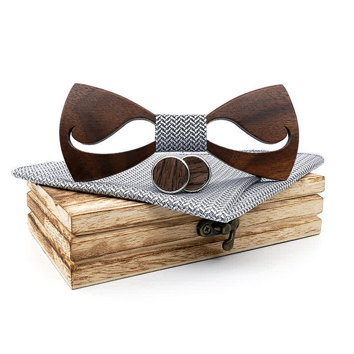 Set di 3 papillon in legno con baffi cavi divertenti da uomo