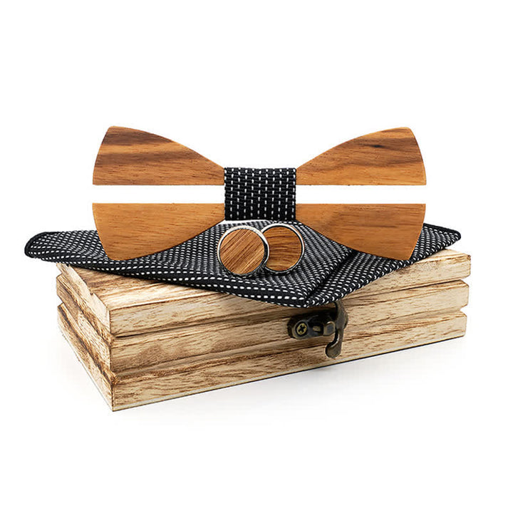 Set di 3 papillon in legno con baffi cavi divertenti da uomo - Nero - image 10