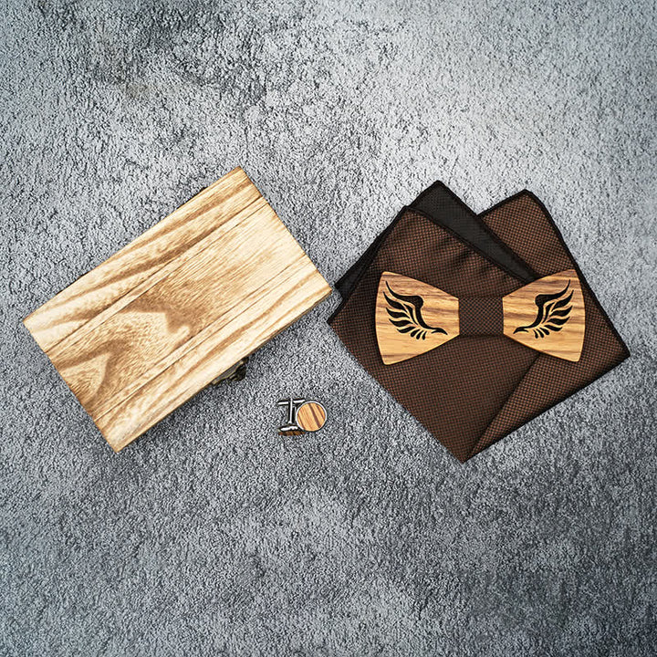 Set di 3 papillon in legno con ali ad angolo cavo da uomo - image 1