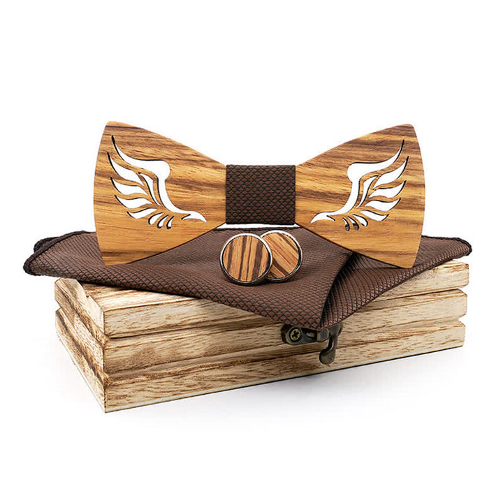 Set di 3 papillon in legno con ali ad angolo cavo da uomo - Marrone scuro - image 2