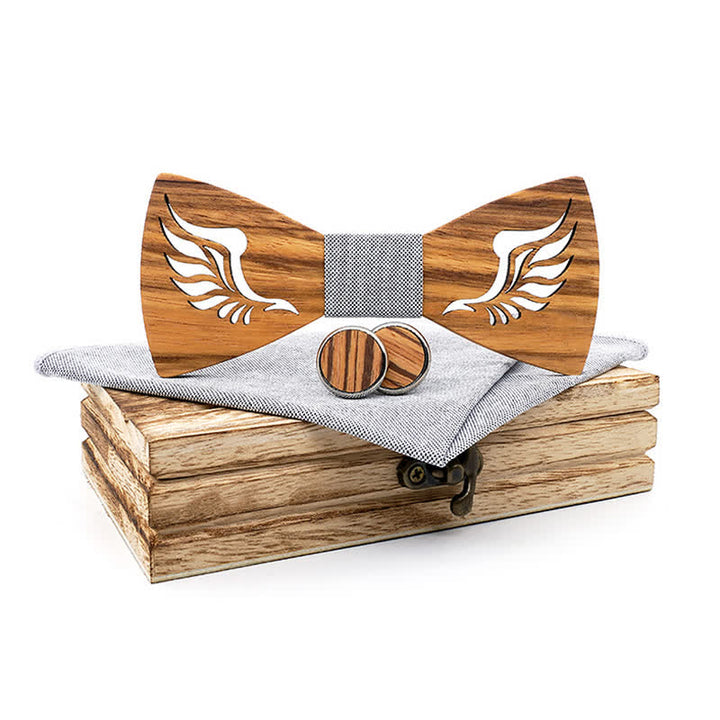 Set di 3 papillon in legno con ali ad angolo cavo da uomo - Grigio chiaro - image 11