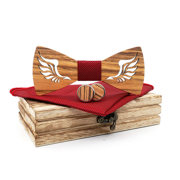 Set di 3 papillon in legno con ali ad angolo cavo da uomo - Rosso - image 9