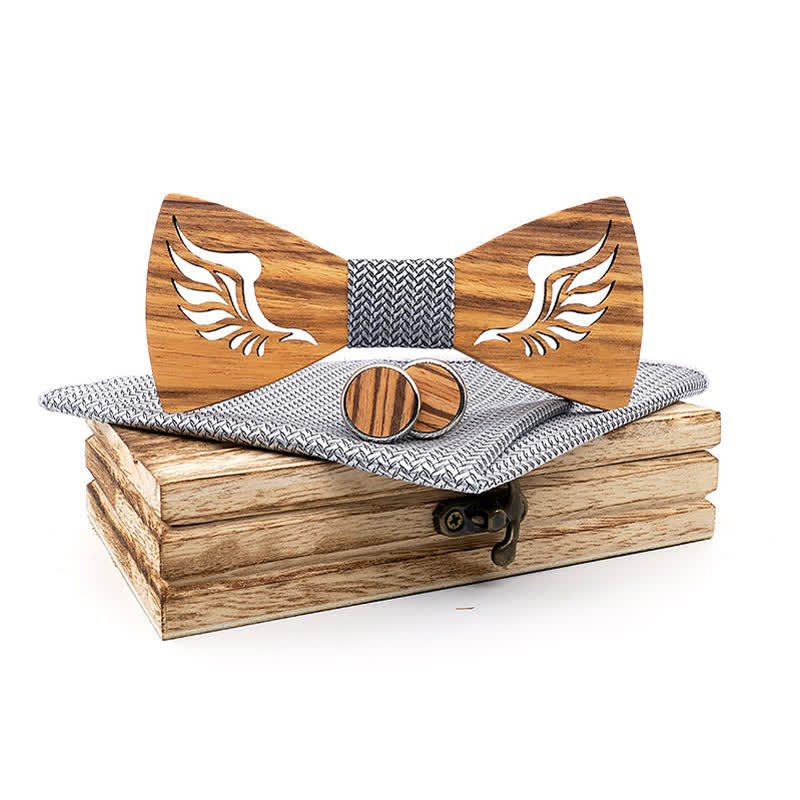 Set di 3 papillon in legno con ali ad angolo cavo da uomo