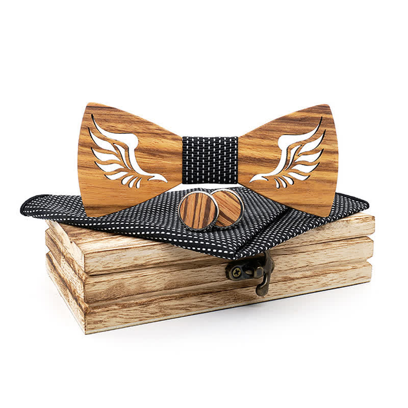 Set di 3 papillon in legno con ali ad angolo cavo da uomo