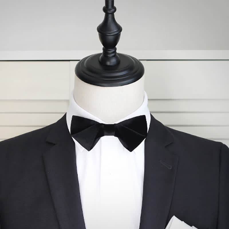 Papillon da uomo in velluto nero tinta unita da sposa - image 8