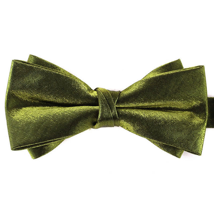 Papillon lucido da uomo a doppio strato, tinta unita - Verde Oliva Scuro - image 13