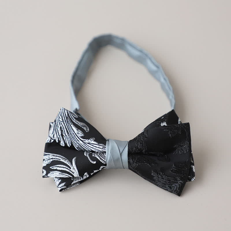 Papillon da uomo con ricamo floreale bianco e nero