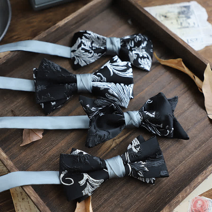 Papillon da uomo con ricamo floreale bianco e nero