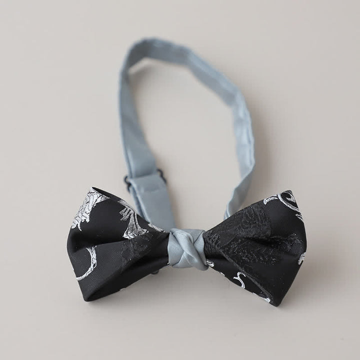 Papillon da uomo con ricamo floreale bianco e nero