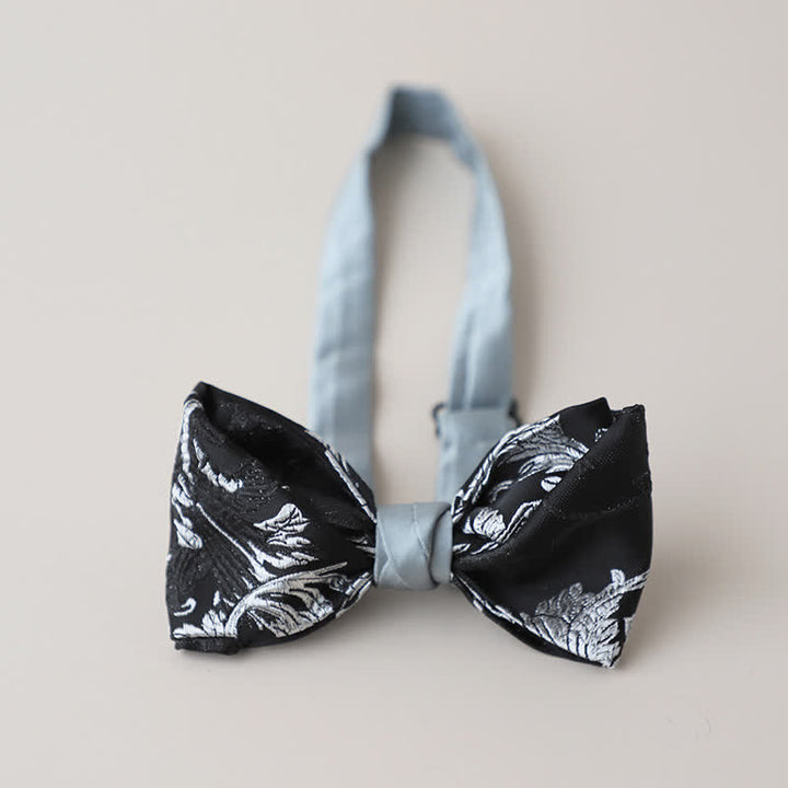 Papillon da uomo con ricamo floreale bianco e nero