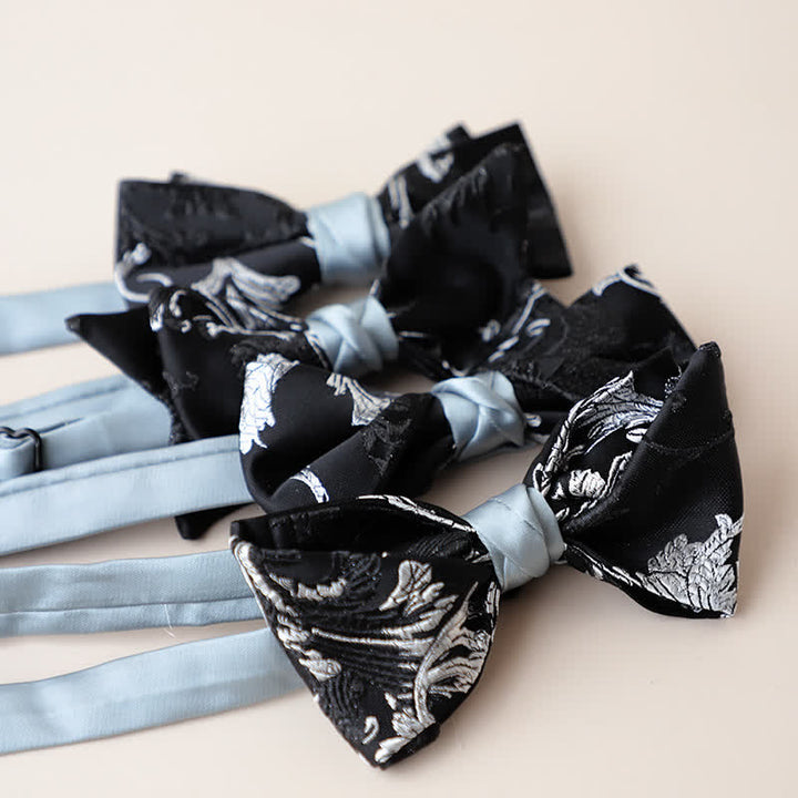 Papillon da uomo con ricamo floreale bianco e nero