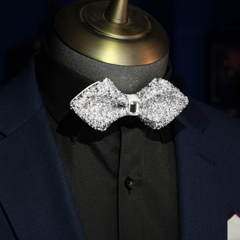 Papillon da uomo con strass bianchi scintillanti