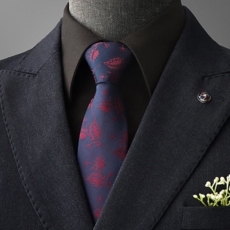 Cravatta da uomo con motivo floreale vintage - Blu marino e rosso - Da annodare - image 19