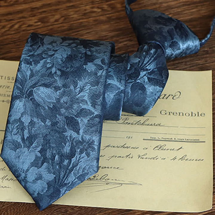 Cravatta da uomo con motivo floreale vintage - Blu - Cerniera - image 15