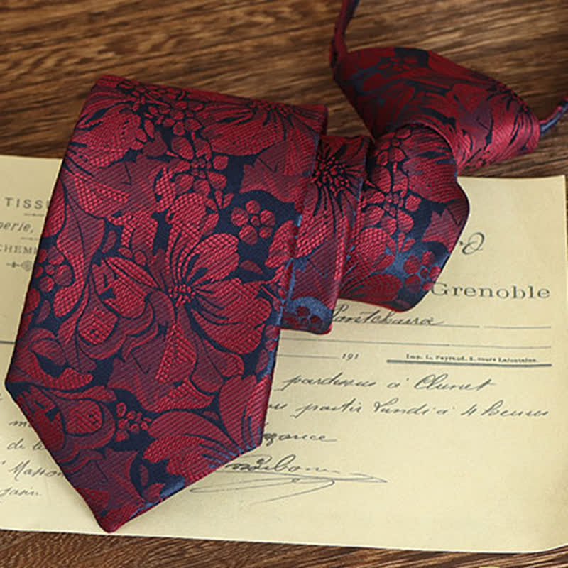 Cravatta da uomo con motivo floreale vintage - Rosso - Cerniera - image 18