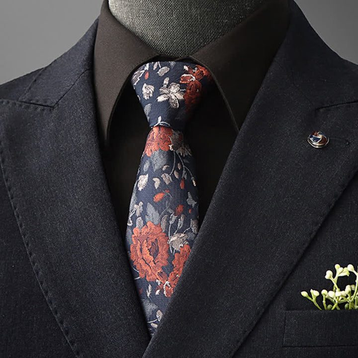Cravatta da uomo con motivo floreale vintage - Arancione e blu navy - Da annodare - image 10