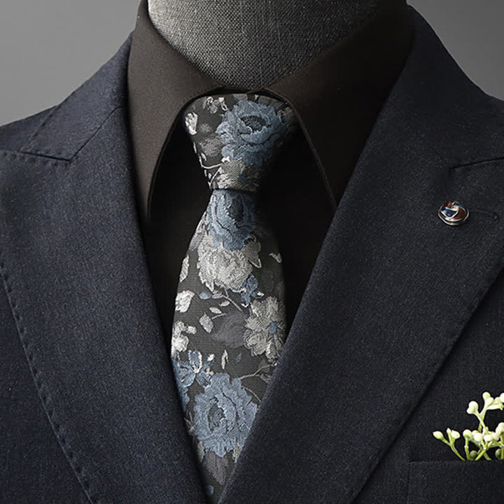 Cravatta da uomo con motivo floreale vintage - Blu e grigio - Da annodare - image 1