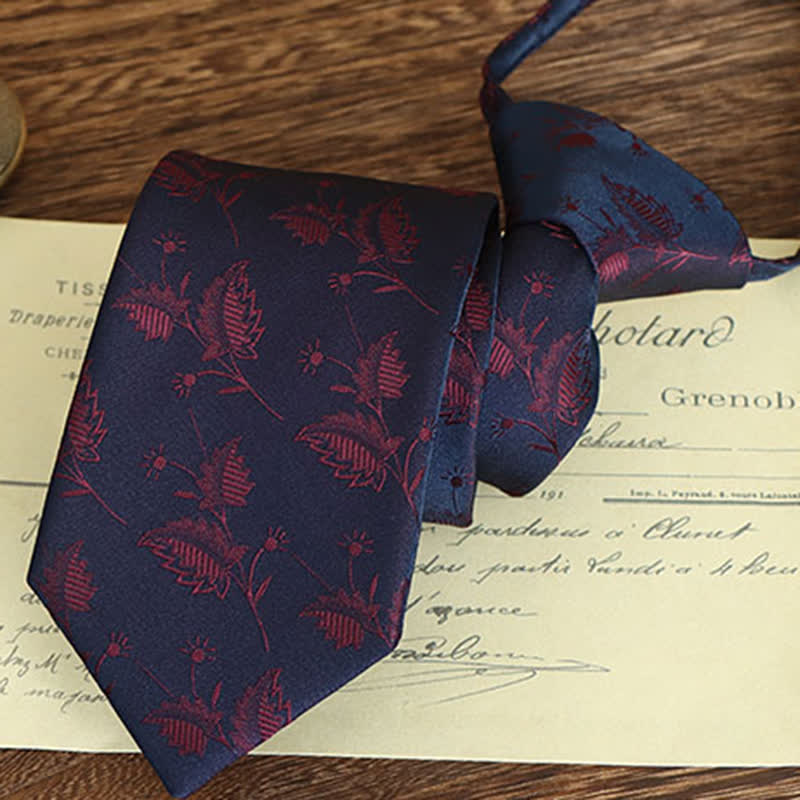 Cravatta da uomo con motivo floreale vintage - Blu marino e rosso - Cerniera - image 21