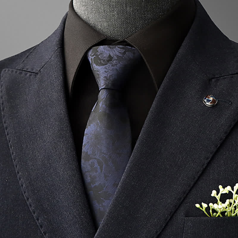 Cravatta da uomo con motivo floreale vintage - Nero e blu navy - Da annodare - image 7