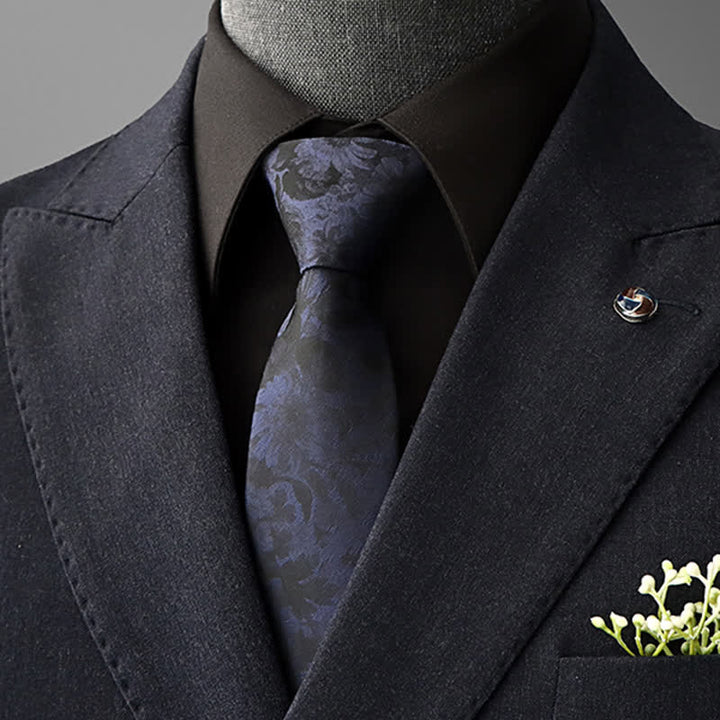 Cravatta da uomo con motivo floreale vintage - Nero e blu navy - Da annodare - image 7