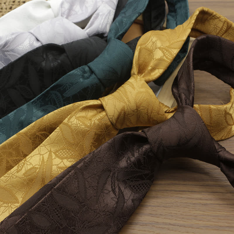 Cravatta casual da uomo con motivo floreale jacquard a foglie - image 1