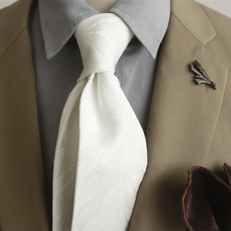 Cravatta casual da uomo con motivo floreale jacquard a foglie - Bianco - image 12