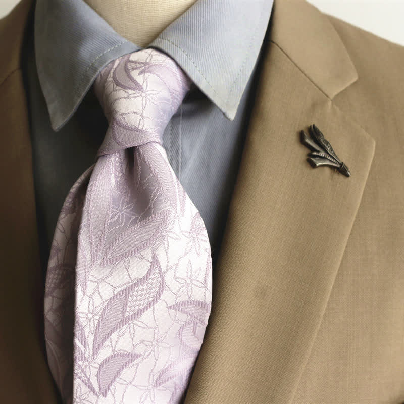 Cravatta casual da uomo con motivo floreale jacquard a foglie - Viola - image 12