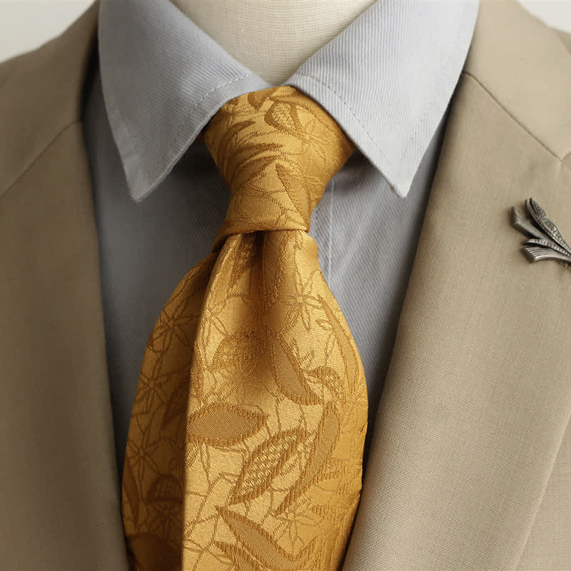 Cravatta casual da uomo con motivo floreale jacquard a foglie - Oro - image 6