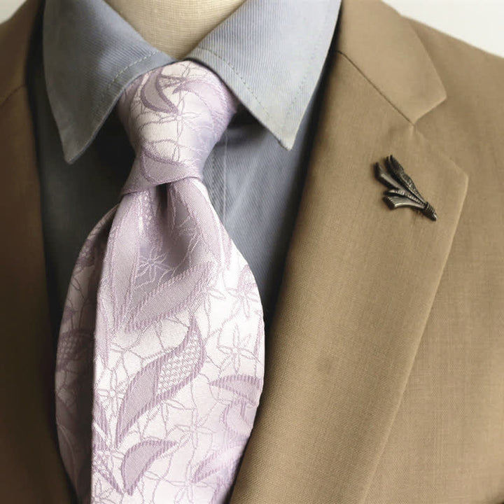 Cravatta casual da uomo con motivo floreale jacquard a foglie - Viola - image 13