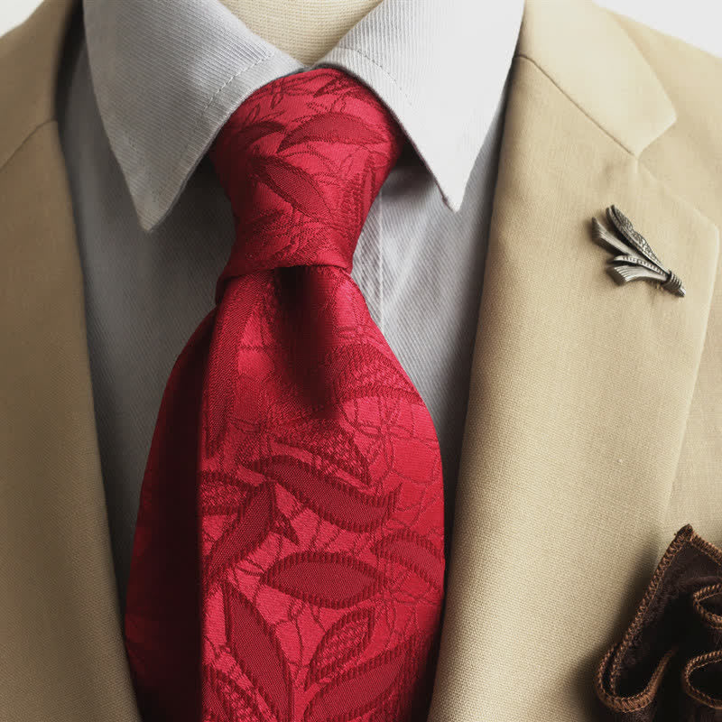 Cravatta da uomo casual con motivo floreale jacquard a foglie - Rosso - image 12