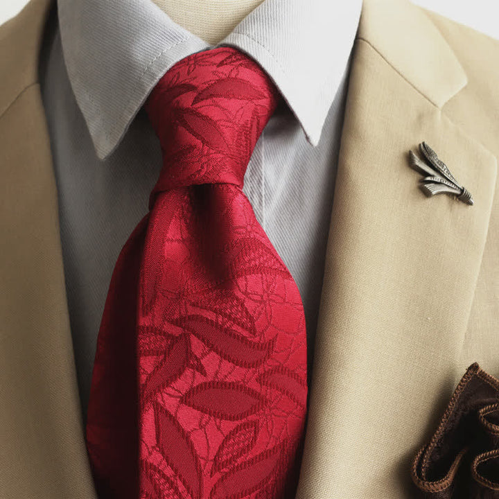 Cravatta da uomo casual con motivo floreale jacquard a foglie - Rosso - image 12
