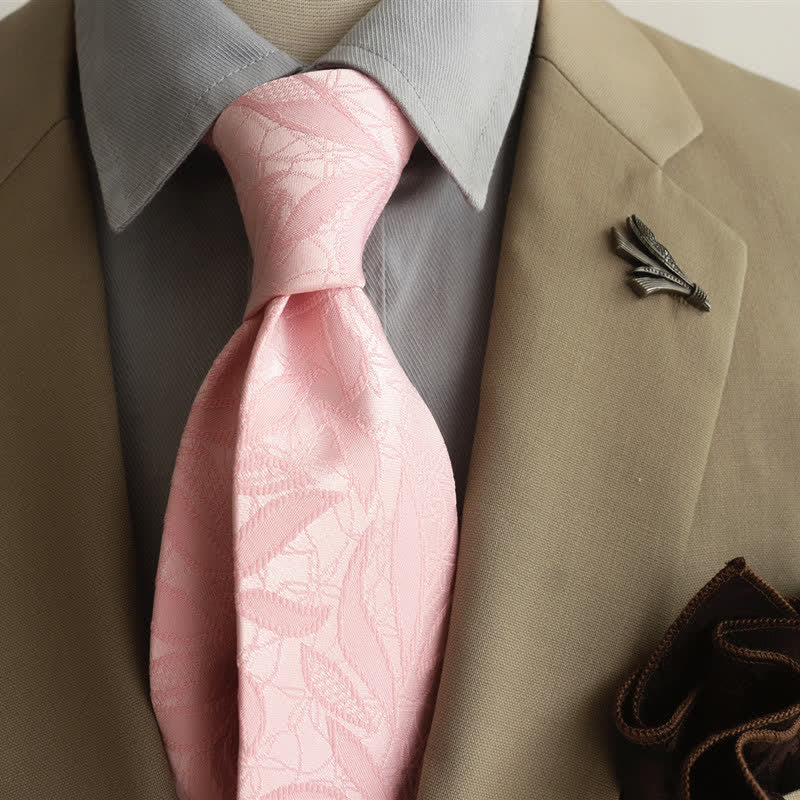 Cravatta da uomo casual con motivo floreale jacquard a foglie - Rosa - image 13