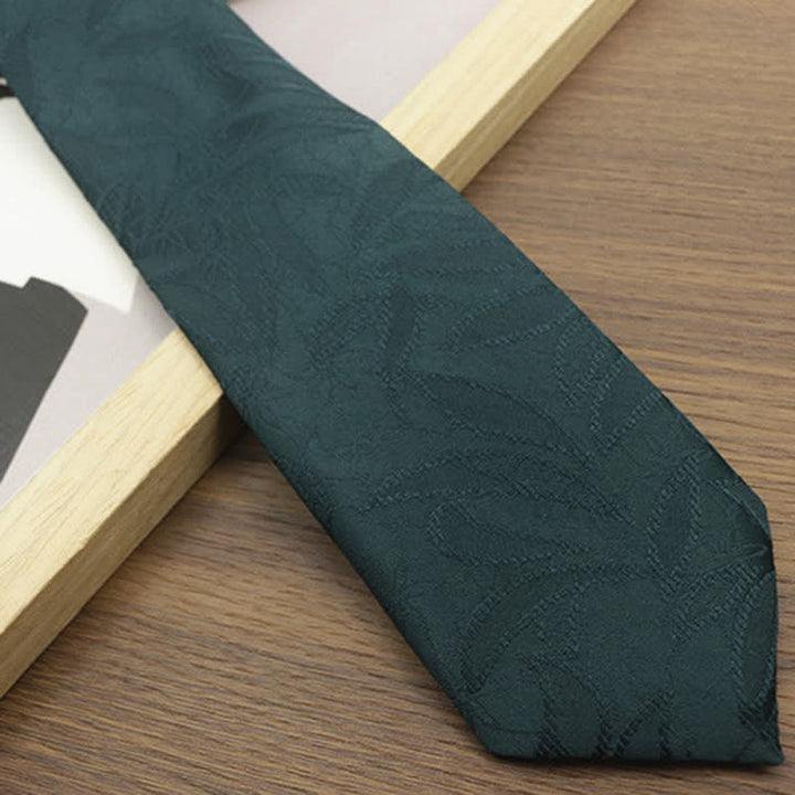 Cravatta da uomo casual con motivo floreale jacquard a foglie - image 4
