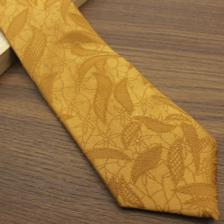 Cravatta casual da uomo con motivo floreale jacquard a foglie - image 8