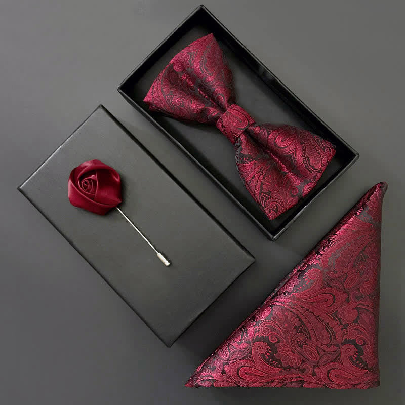 Set di 3 fazzoletti da uomo con papillon bordeaux - image 0