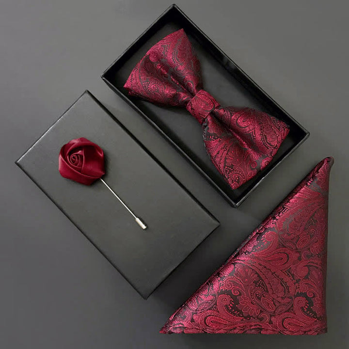 Set di 3 fazzoletti da uomo con papillon bordeaux