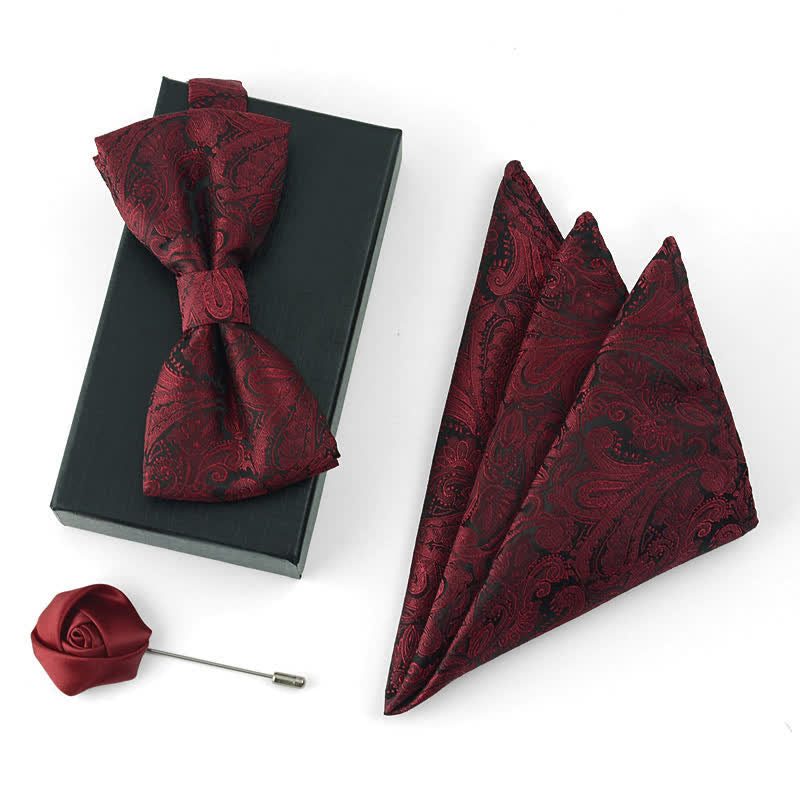 Set di 3 fazzoletti da uomo con papillon bordeaux
